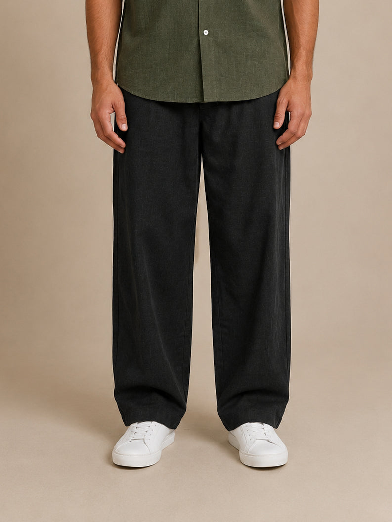 Solid Relaxed-Fit Cotton Korean Pants ( RDGP 304Black )