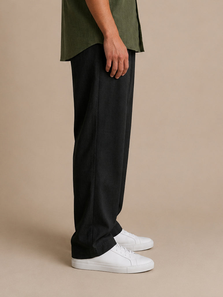 Solid Relaxed-Fit Cotton Korean Pants ( RDGP 304Black )