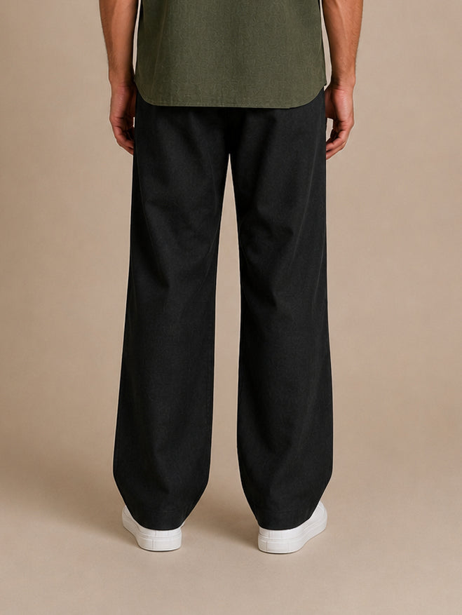 Solid Relaxed-Fit Cotton Korean Pants ( RDGP 304Black )