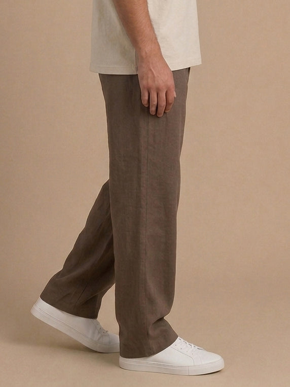 Solid Relaxed-Fit Cotton Korean Pants ( RDGP 304Brown )