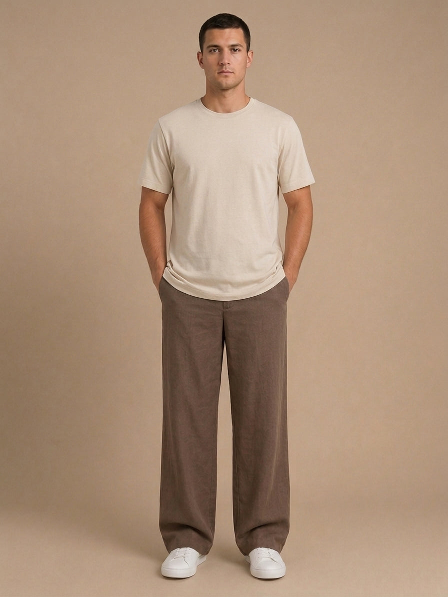 Solid Relaxed-Fit Cotton Korean Pants ( RDGP 304Brown )