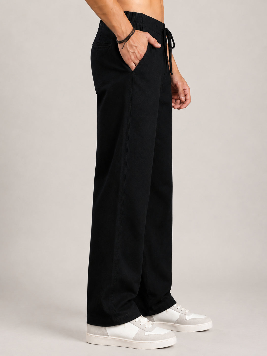 Linen Relaxed-Fit Regular Trousers for Men ( RDGP 306Black )