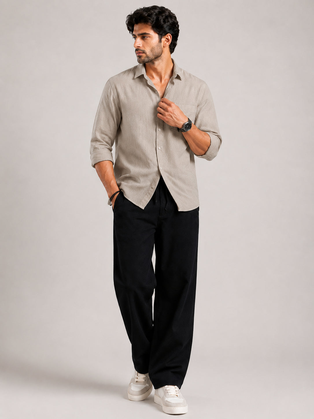 Linen Relaxed-Fit Regular Trousers for Men ( RDGP 306Black )