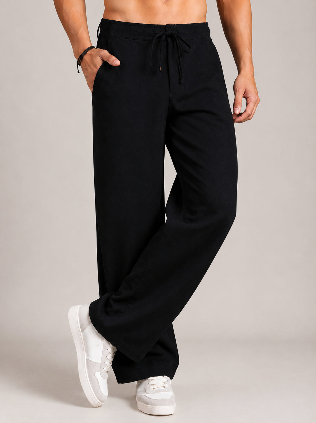 Linen Relaxed-Fit Regular Trousers for Men ( RDGP 306Black )
