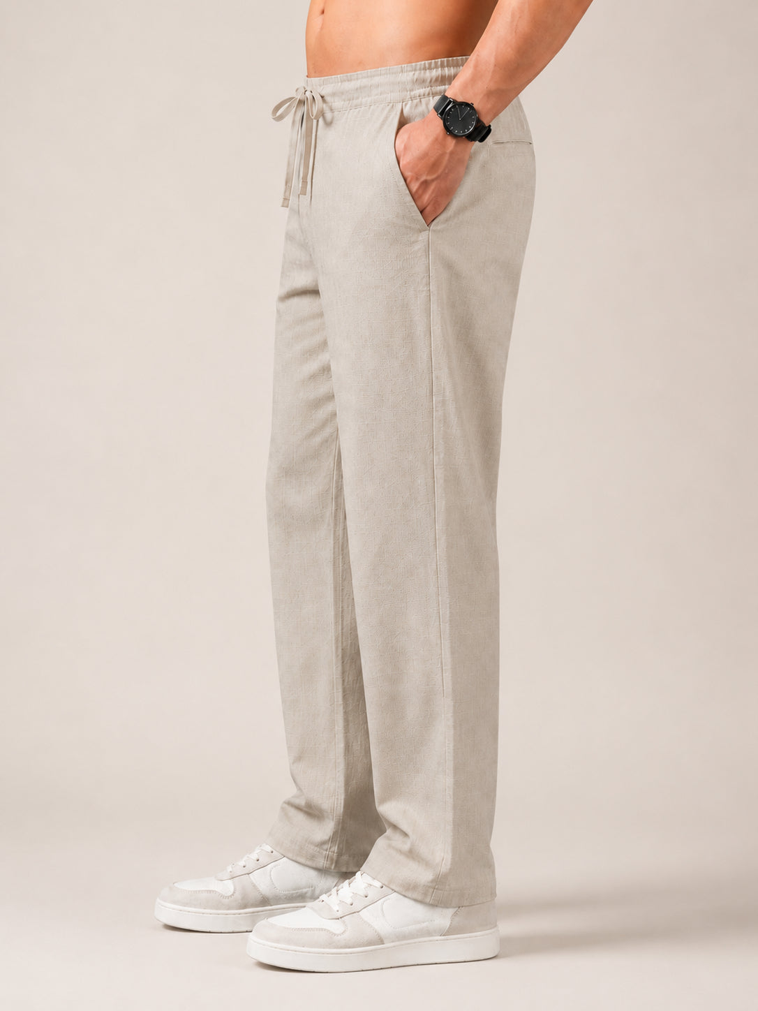 Linen Relaxed-Fit Regular Trousers for Men ( RDGP 306Cream )