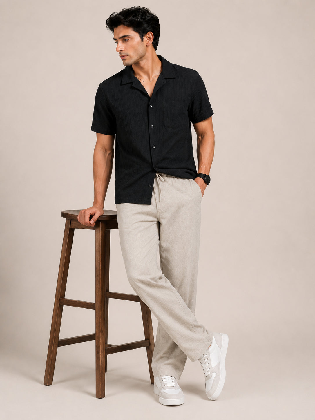 Linen Relaxed-Fit Regular Trousers for Men ( RDGP 306Cream )