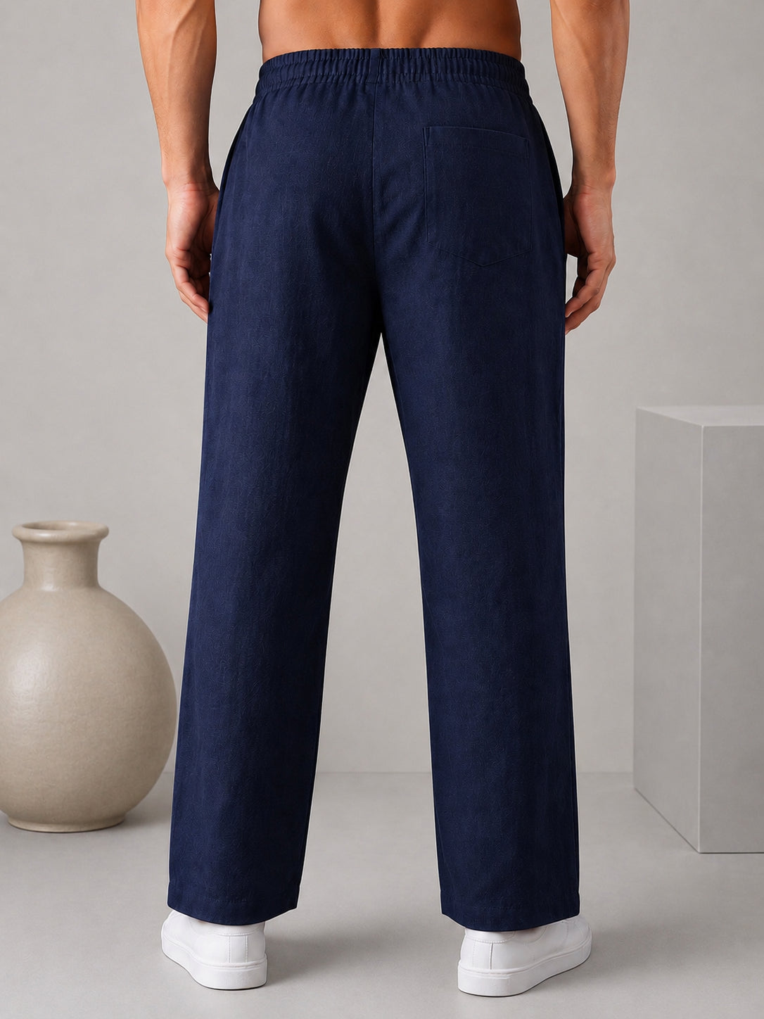 Linen Relaxed-Fit Regular Trousers for Men ( RDGP 306Navy )