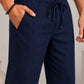 Linen Relaxed-Fit Regular Trousers for Men ( RDGP 306Navy )