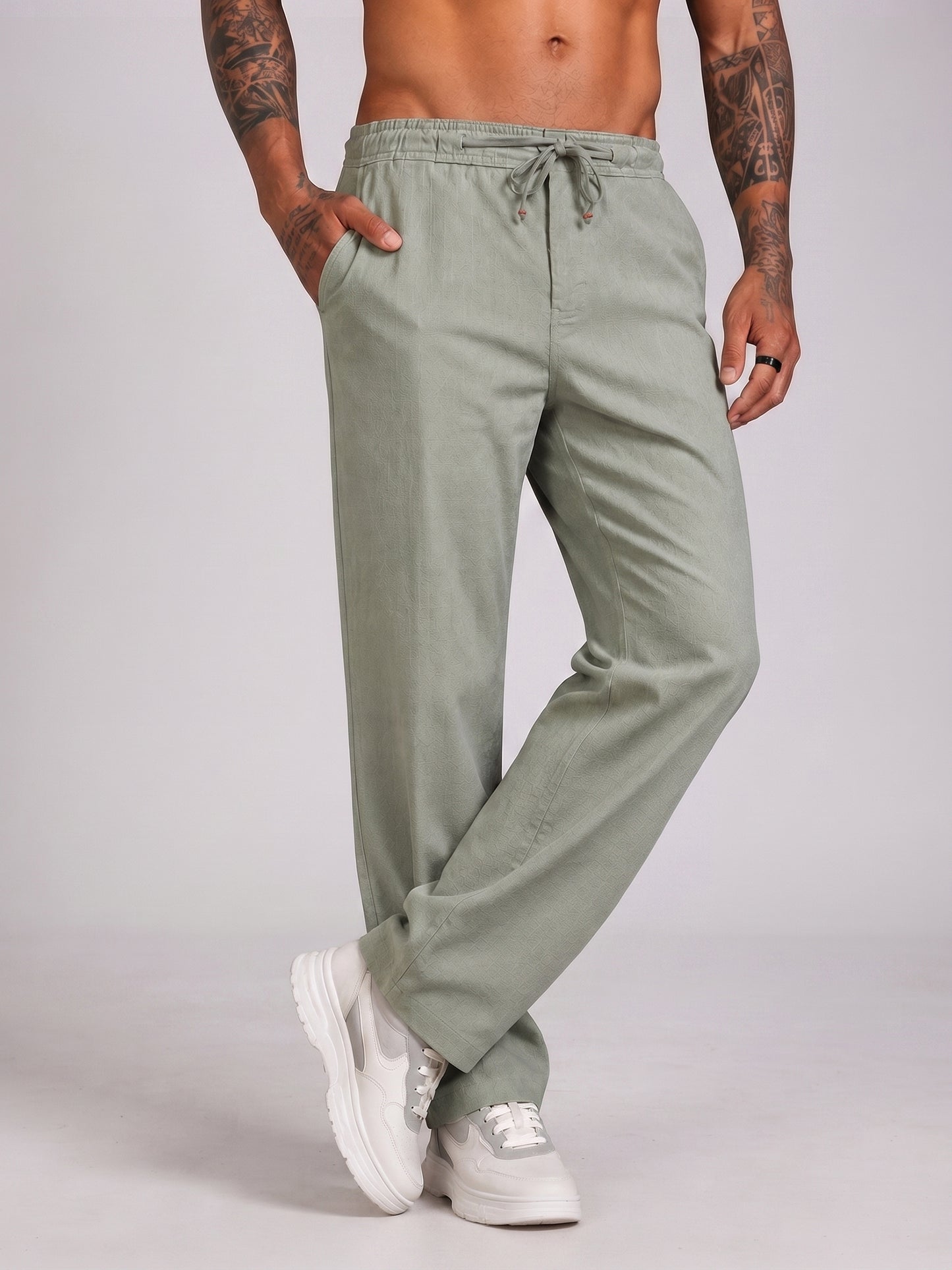 Linen Relaxed-Fit Regular Trousers for Men ( RDGP 306Pista )