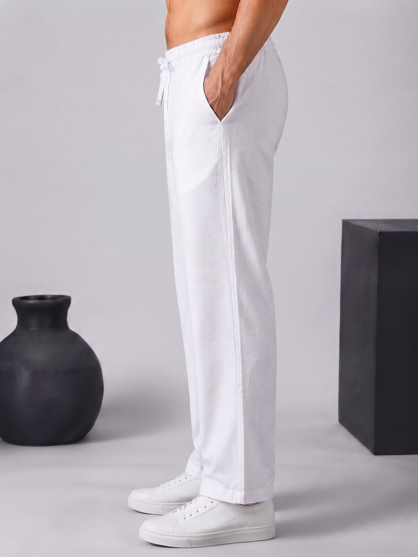 Linen Relaxed-Fit Regular Trousers for Men ( RDGP 306White )
