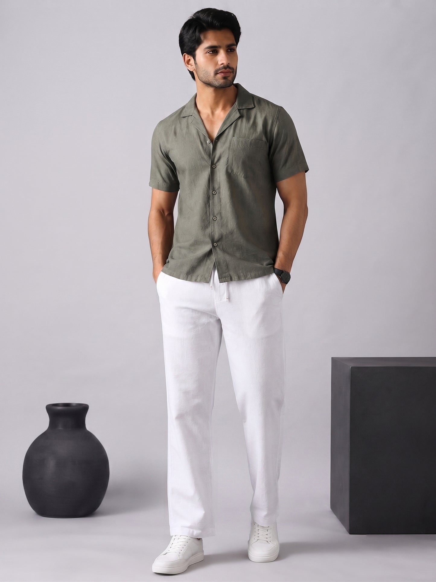 Linen Relaxed-Fit Regular Trousers for Men ( RDGP 306White )