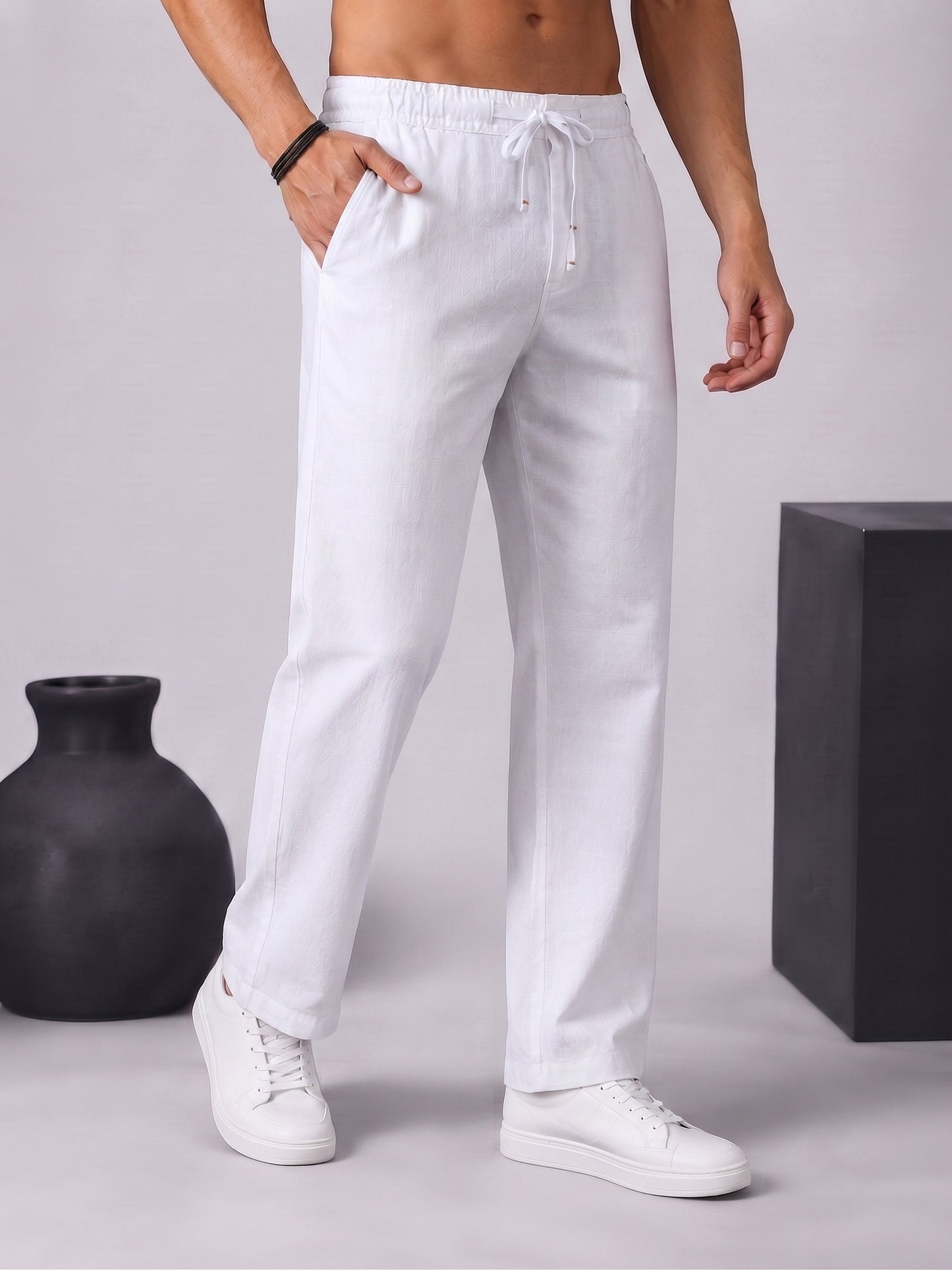 Linen Relaxed-Fit Regular Trousers for Men ( RDGP 306White )