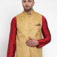 Jompers Men's Gold Woven Jacquard Nehru Jacket ( JOWC 4005Golden )