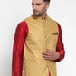 Jompers Men's Gold Woven Jacquard Nehru Jacket ( JOWC 4005Golden )