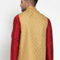 Jompers Men's Gold Woven Jacquard Nehru Jacket ( JOWC 4005Golden )