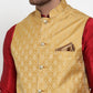 Jompers Men's Gold Woven Jacquard Nehru Jacket ( JOWC 4005Golden )