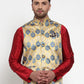 Jompers Men's Gold Printed Nehru Jacket ( JOWC 4014Golden )