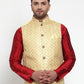 Jompers Men's Yellow Embroidered Nehru Jacket ( JOWC 4016Yellow )