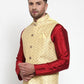 Jompers Men's Yellow Embroidered Nehru Jacket ( JOWC 4016Yellow )