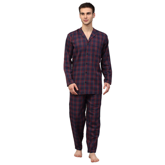 Indian Needle Men's Blue Checked Night Suits ( GNS 001Blue-Red )