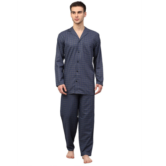 Indian Needle Men's Navy Blue Checked Night Suits ( GNS 001Navy-Grey )