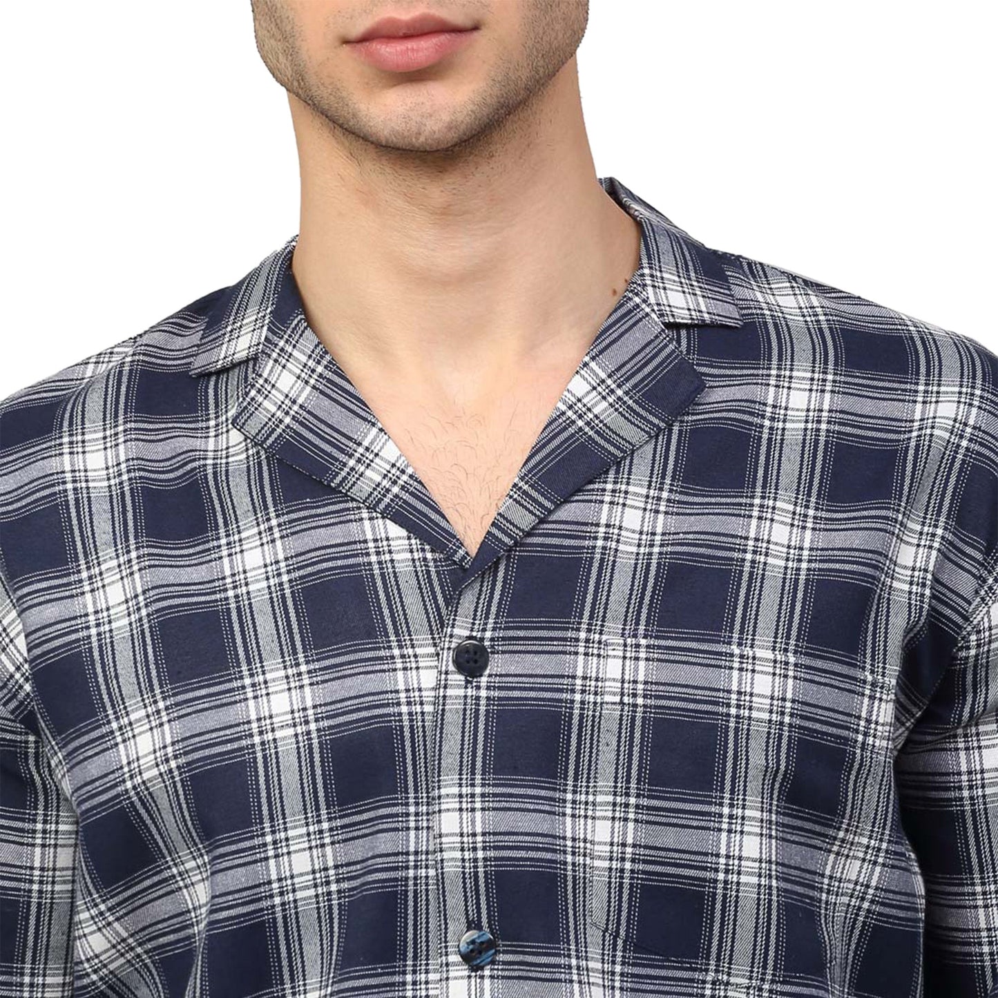 Indian Needle Men's Navy Blue Checked Night Suits ( GNS 001Navy-White )