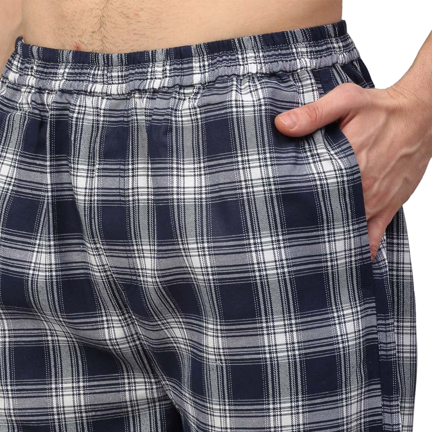 Indian Needle Men's Navy Blue Checked Night Suits ( GNS 001Navy-White )