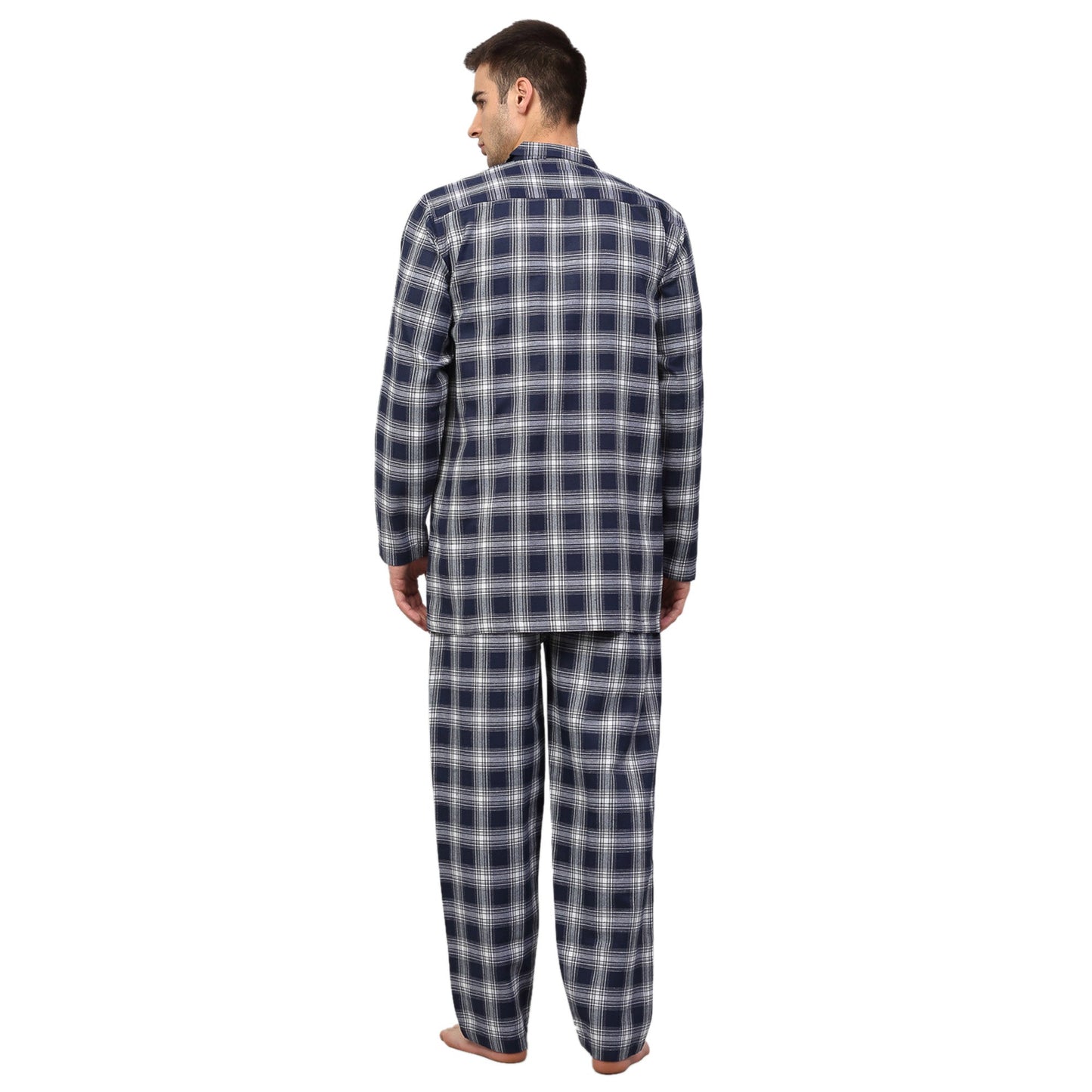 Indian Needle Men's Navy Blue Checked Night Suits ( GNS 001Navy-White )