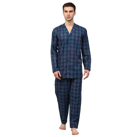 Indian Needle Men's Navy Blue Checked Night Suits ( GNS 001Navy )
