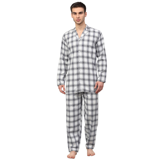 Indian Needle Men's White Checked Night Suits ( GNS 001White )