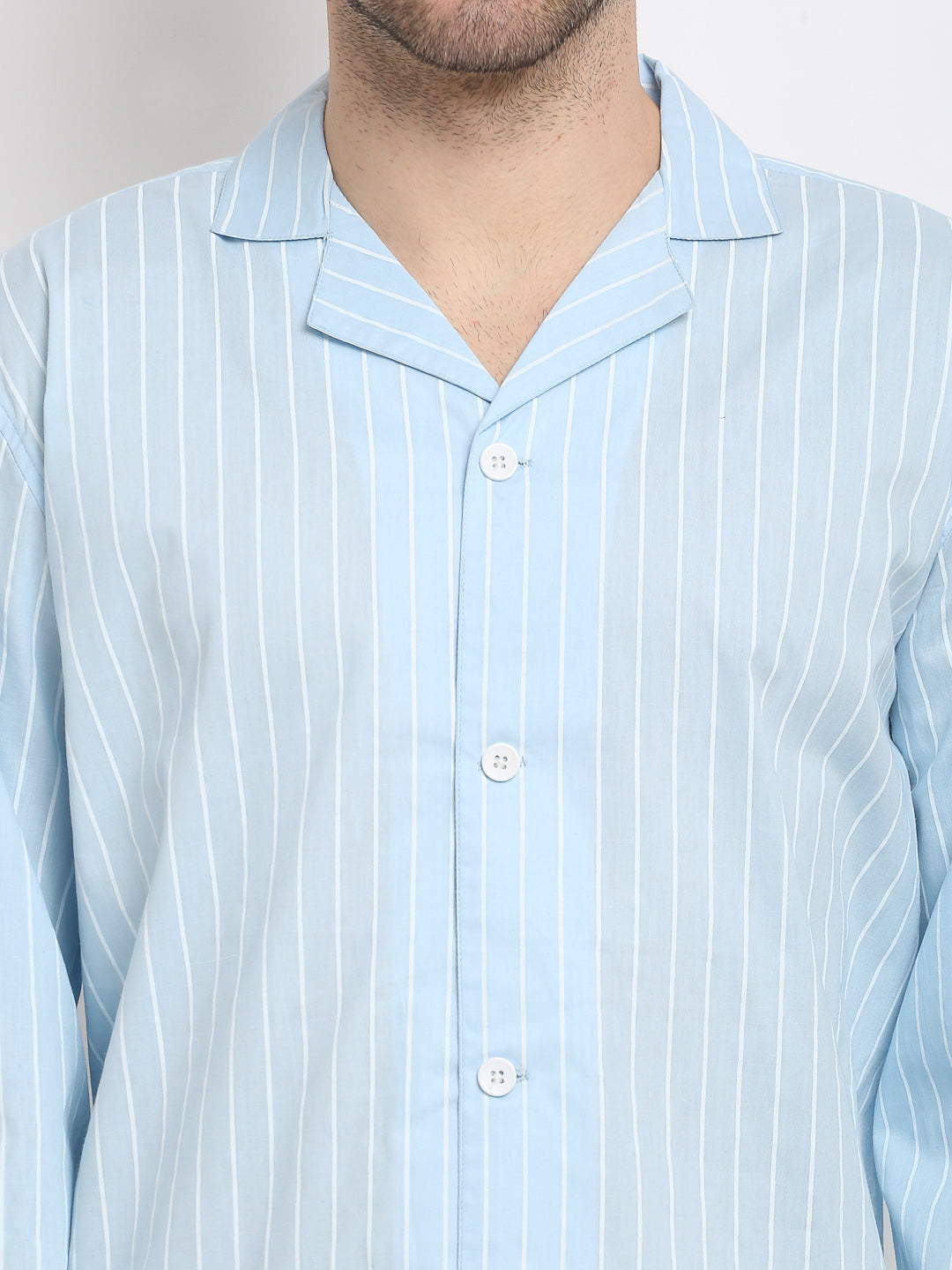 Indian Needle Men's Sky Cotton Striped Night Suits ( GNS 002Sky )