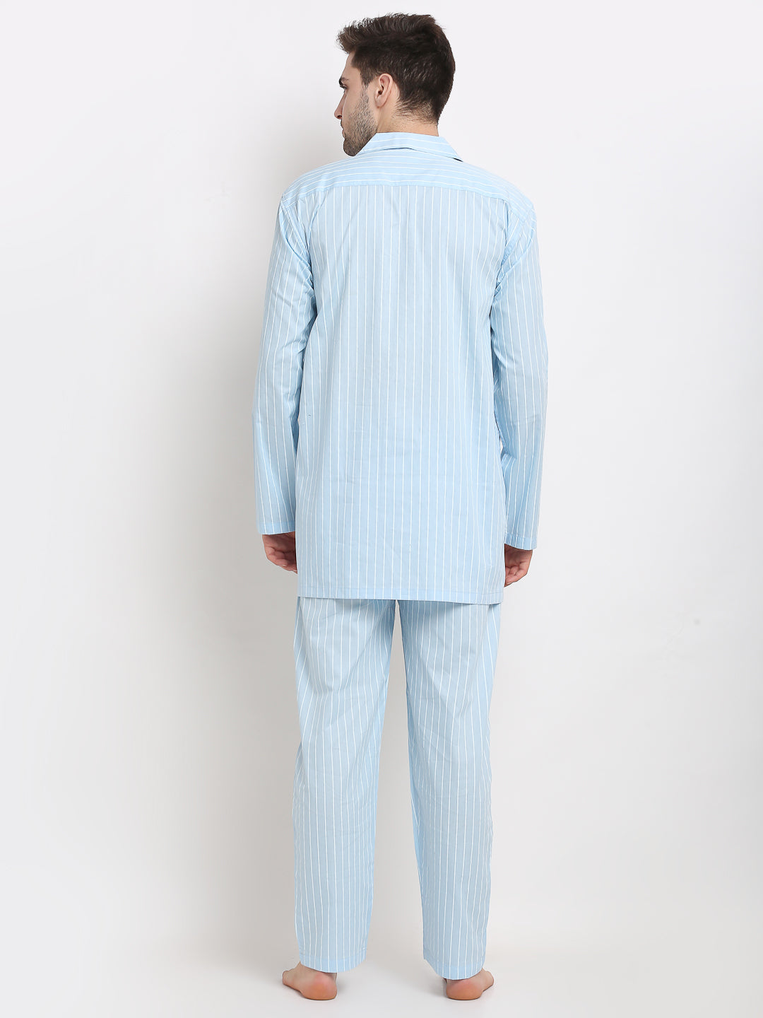 Indian Needle Men's Sky Cotton Striped Night Suits ( GNS 002Sky )