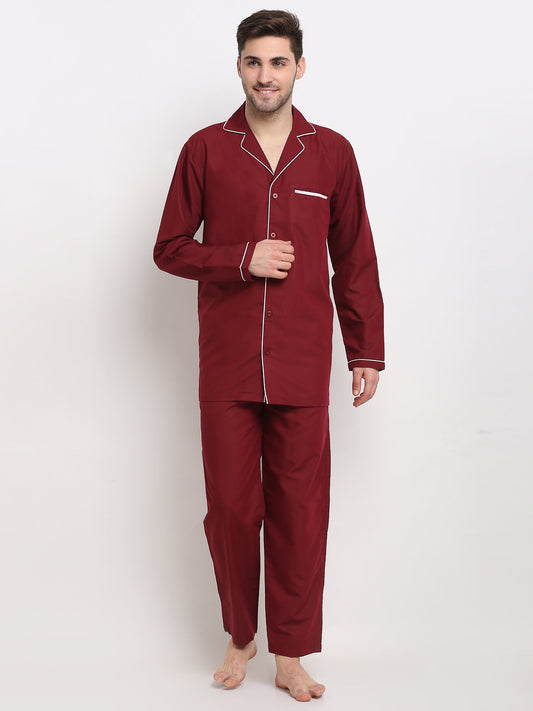 Indian Needle Men's Maroon Cotton Solid Night Suits ( GNS 003Maroon )