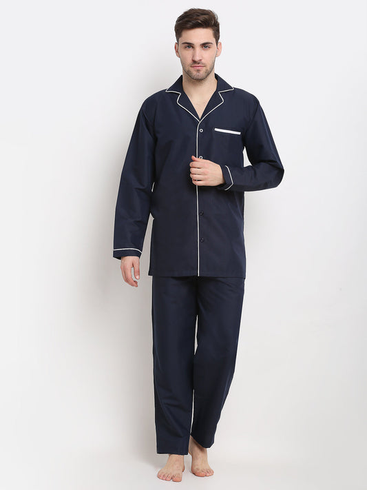 Indian Needle Men's Navy Cotton Solid Night Suits ( GNS 003Navy )