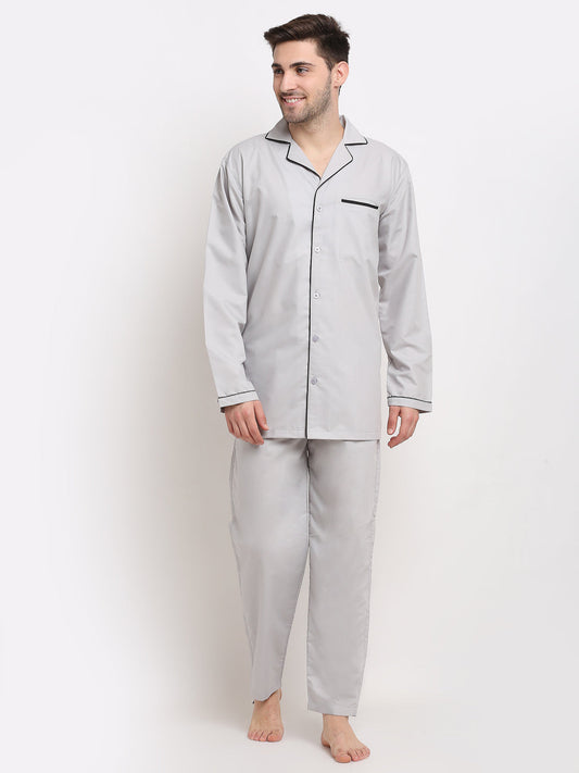 Indian Needle Men's Steel-Grey Cotton Solid Night Suits ( GNS 003Steel-Grey )