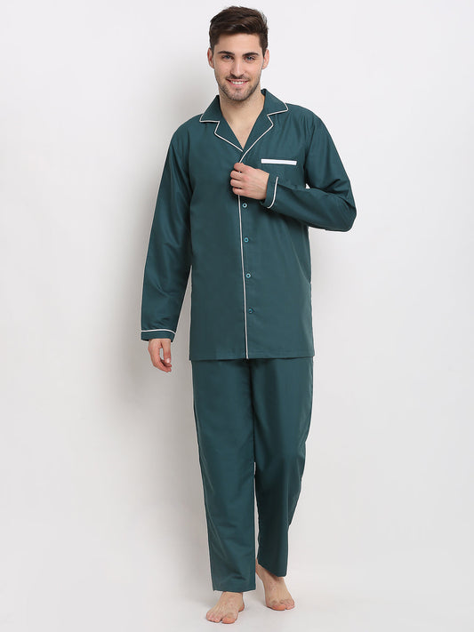 Indian Needle Men's Teal Cotton Solid Night Suits ( GNS 003Teal )