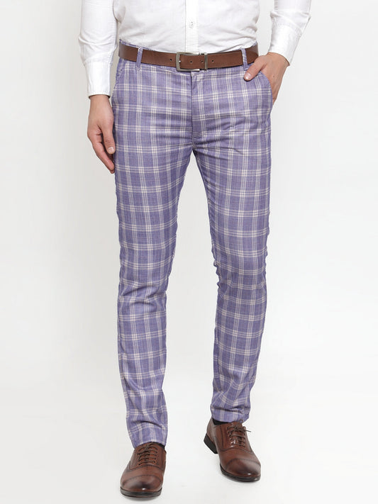 Indian Needle Men's Blue Checked Formal Trousers ( GP 254Light-Blue )
