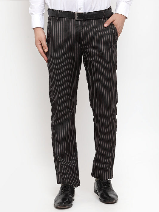 Indian Needle Men's Black Cotton Striped Formal Trousers ( FGP 255Black )