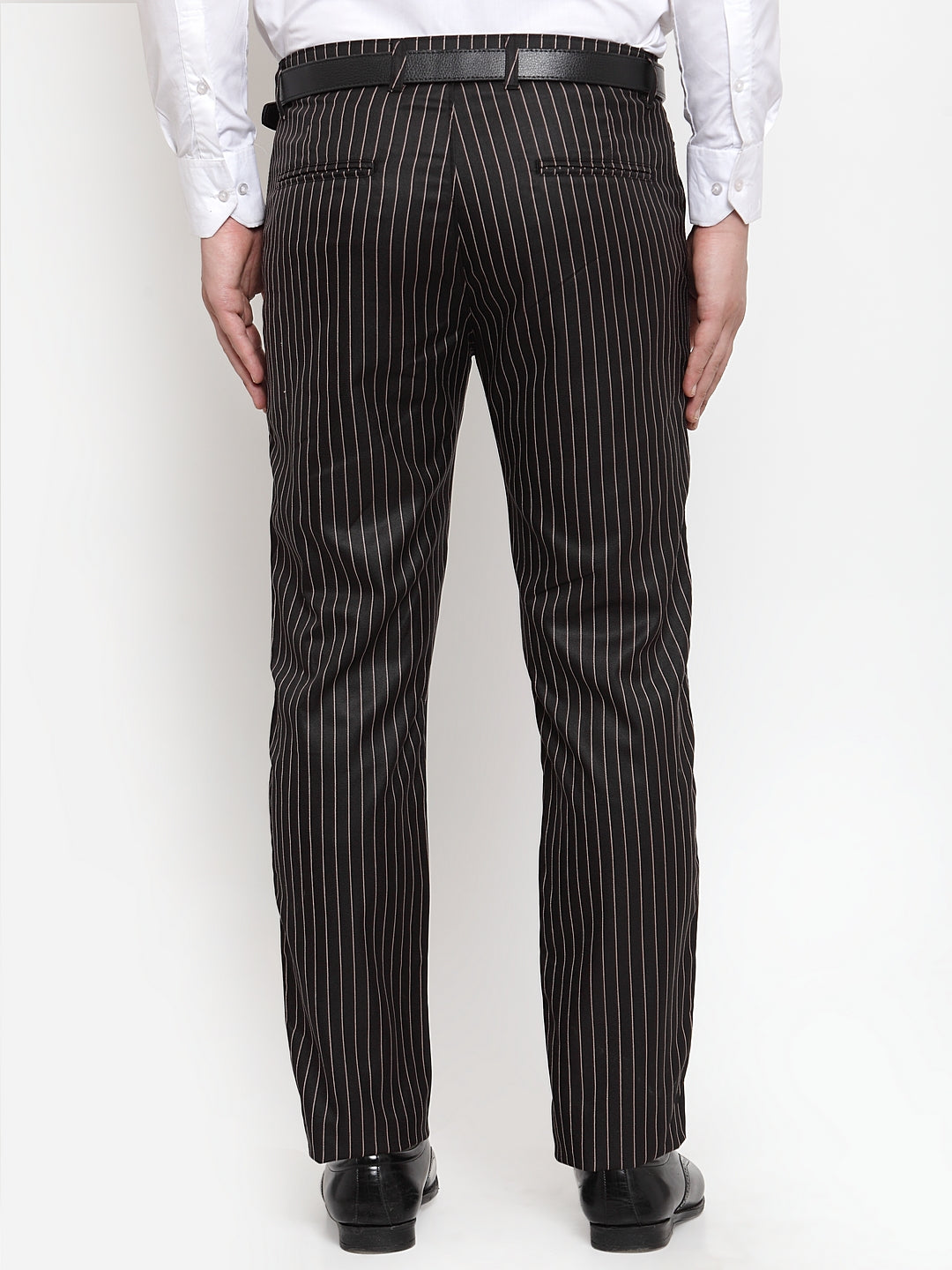 Indian Needle Men's Black Cotton Striped Formal Trousers ( FGP 255Black )