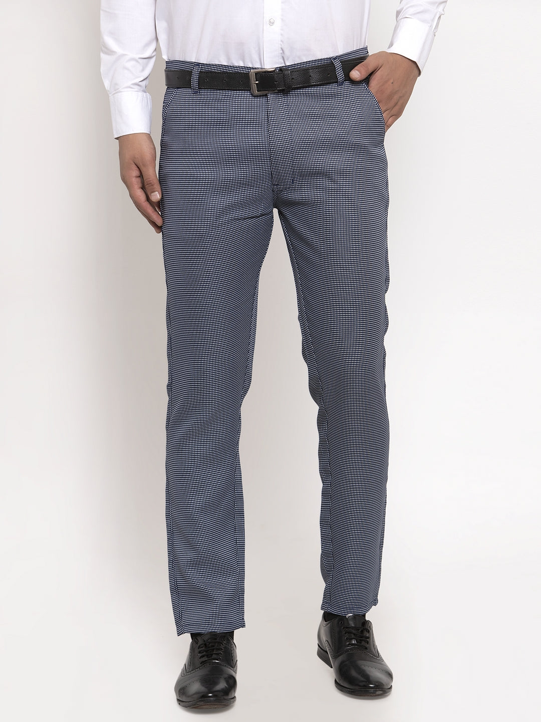 Indian Needle Men's Navy Cotton Polka Dots Formal Trousers ( GP 257Navy-Blue )