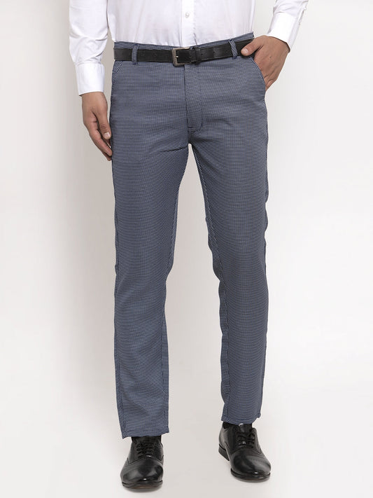 Indian Needle Men's Navy Cotton Polka Dots Formal Trousers ( GP 257Navy-Blue )