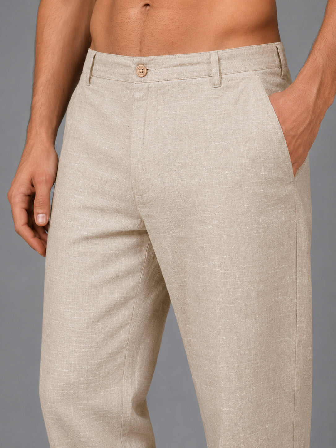 Linen Relaxed-Fit Regular Trousers for Men ( J-GP 308Beige )