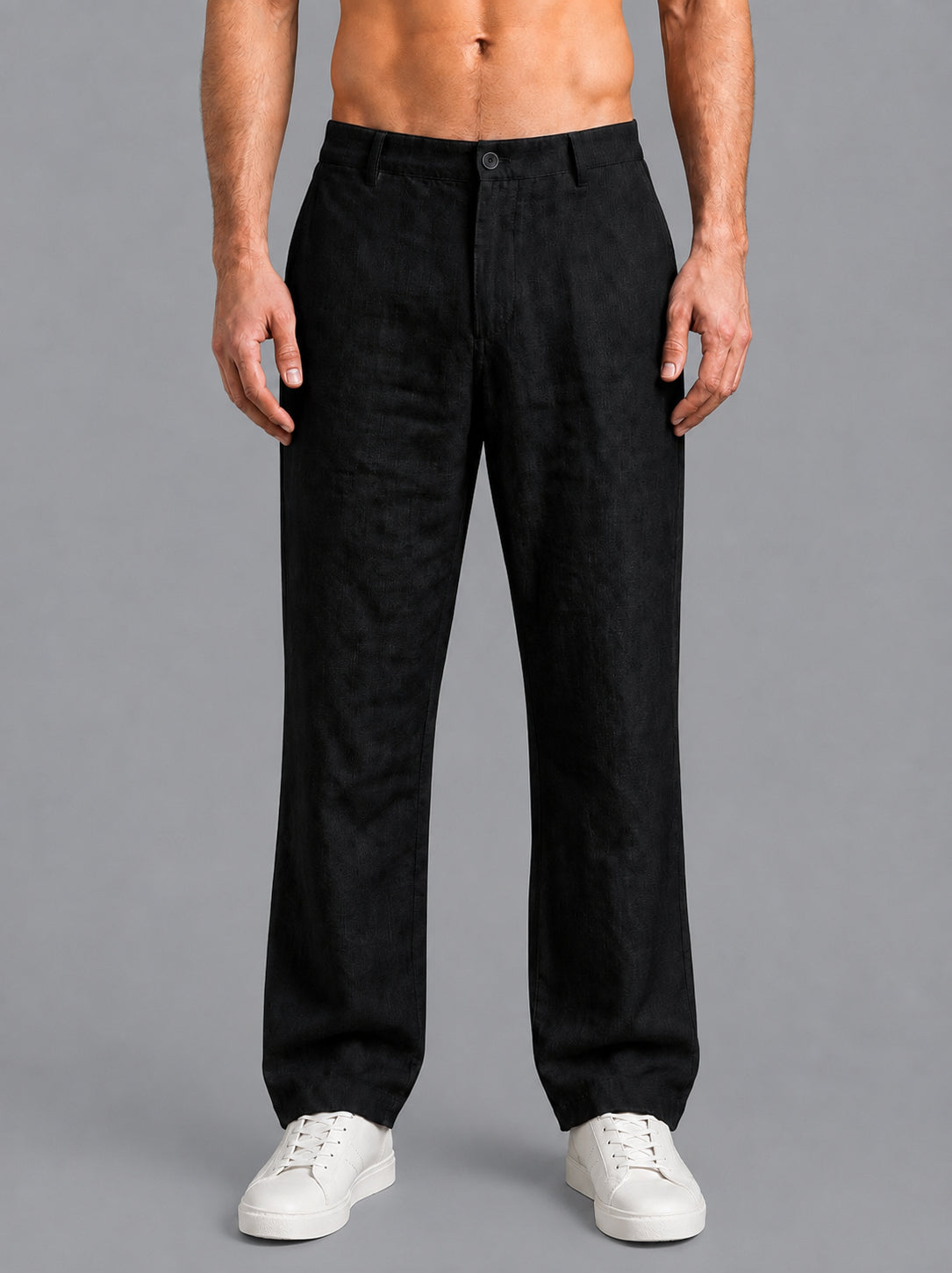 Linen Relaxed-Fit Regular Trousers for Men ( J-GP 308Black )