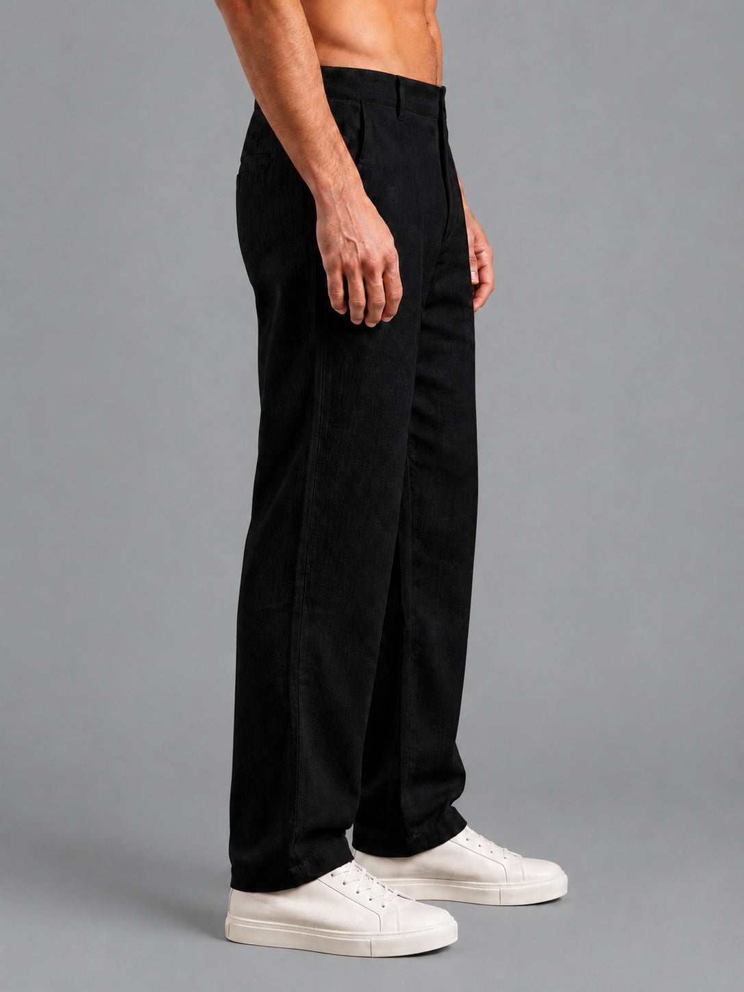 Linen Relaxed-Fit Regular Trousers for Men ( J-GP 308Black )