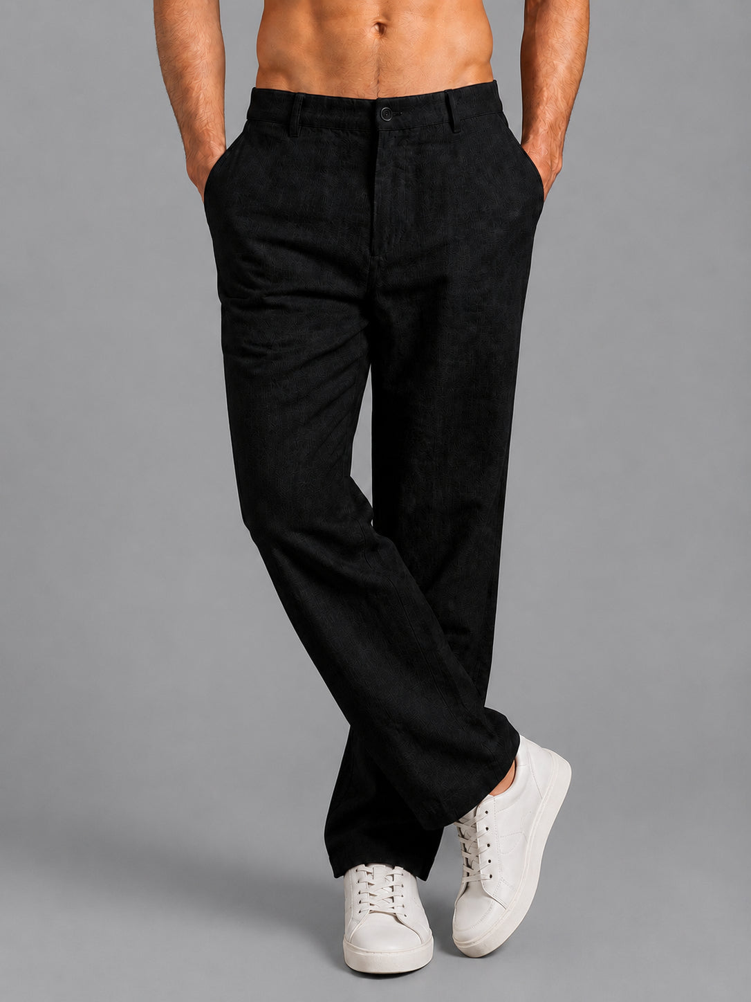 Linen Relaxed-Fit Regular Trousers for Men ( J-GP 308Black )