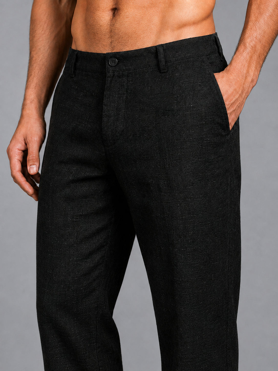 Linen Relaxed-Fit Regular Trousers for Men ( J-GP 308Black )