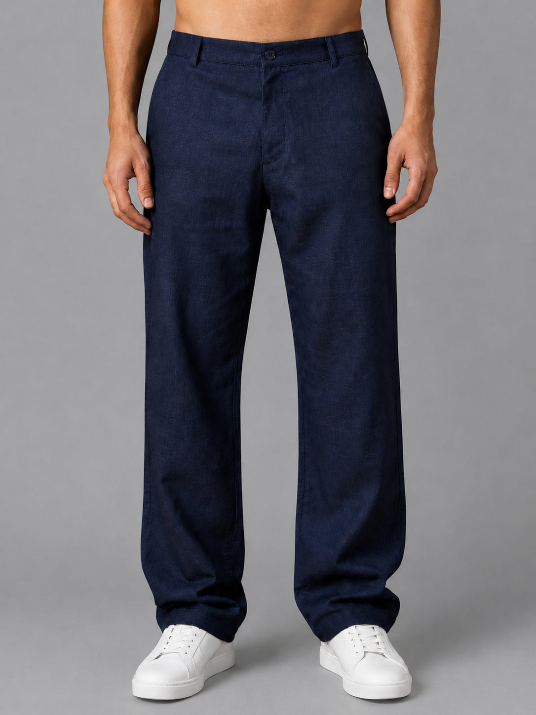 Linen Relaxed-Fit Regular Trousers for Men ( J-GP 308Navy )