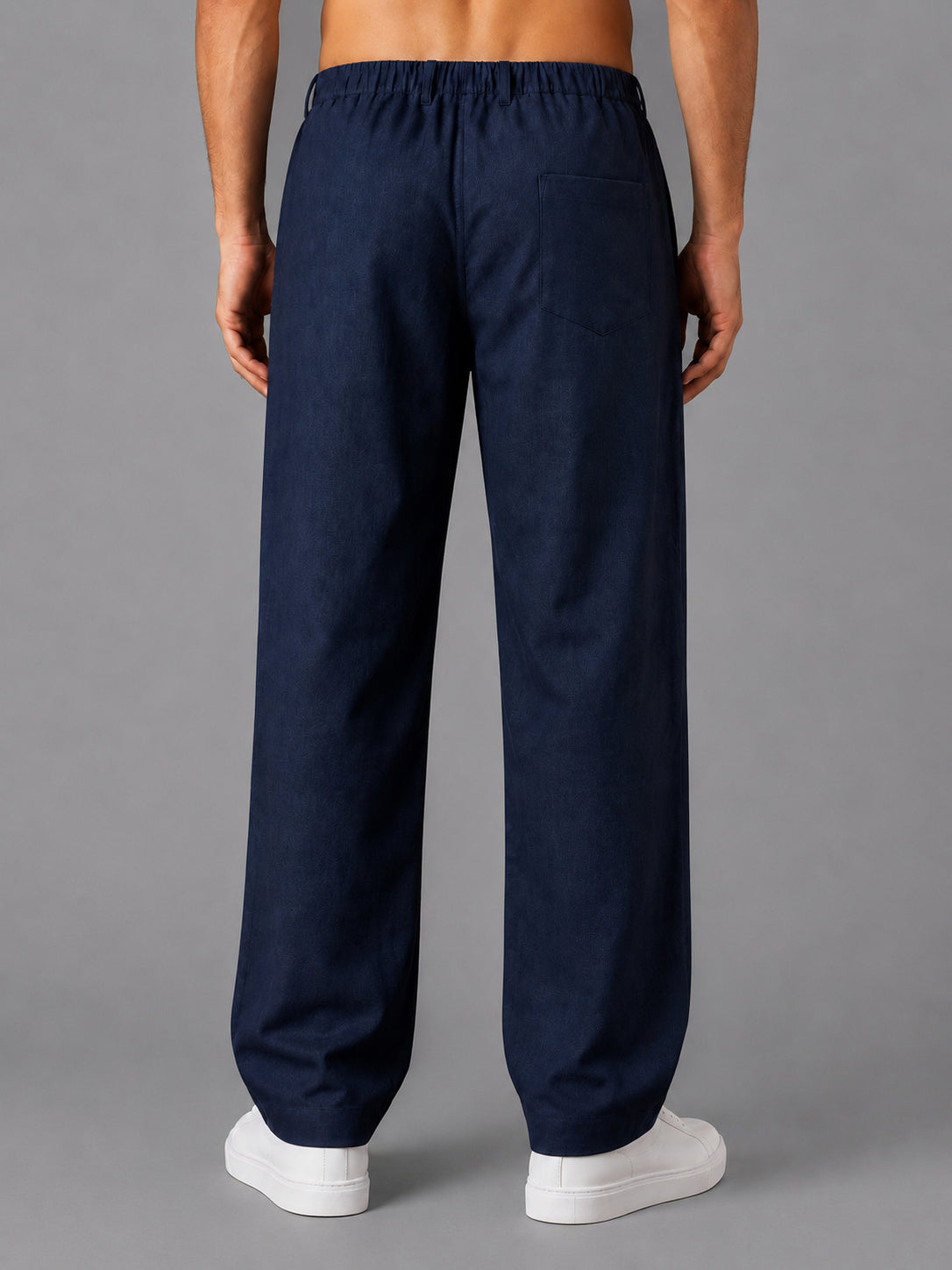 Linen Relaxed-Fit Regular Trousers for Men ( J-GP 308Navy )