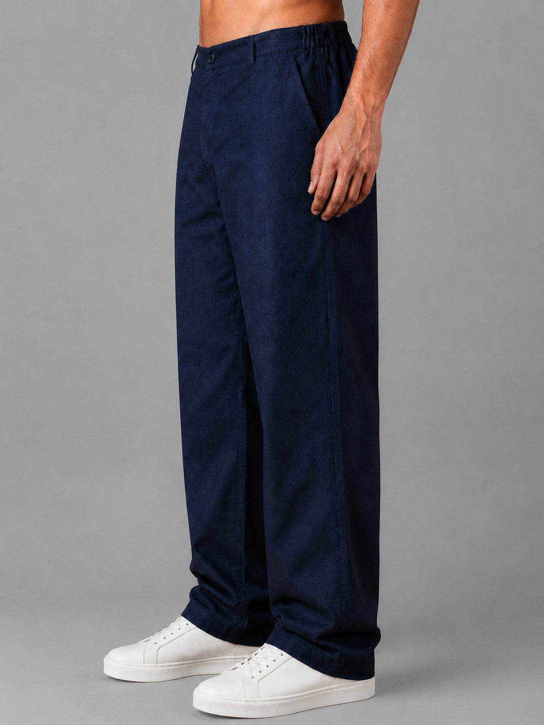 Linen Relaxed-Fit Regular Trousers for Men ( J-GP 308Navy )