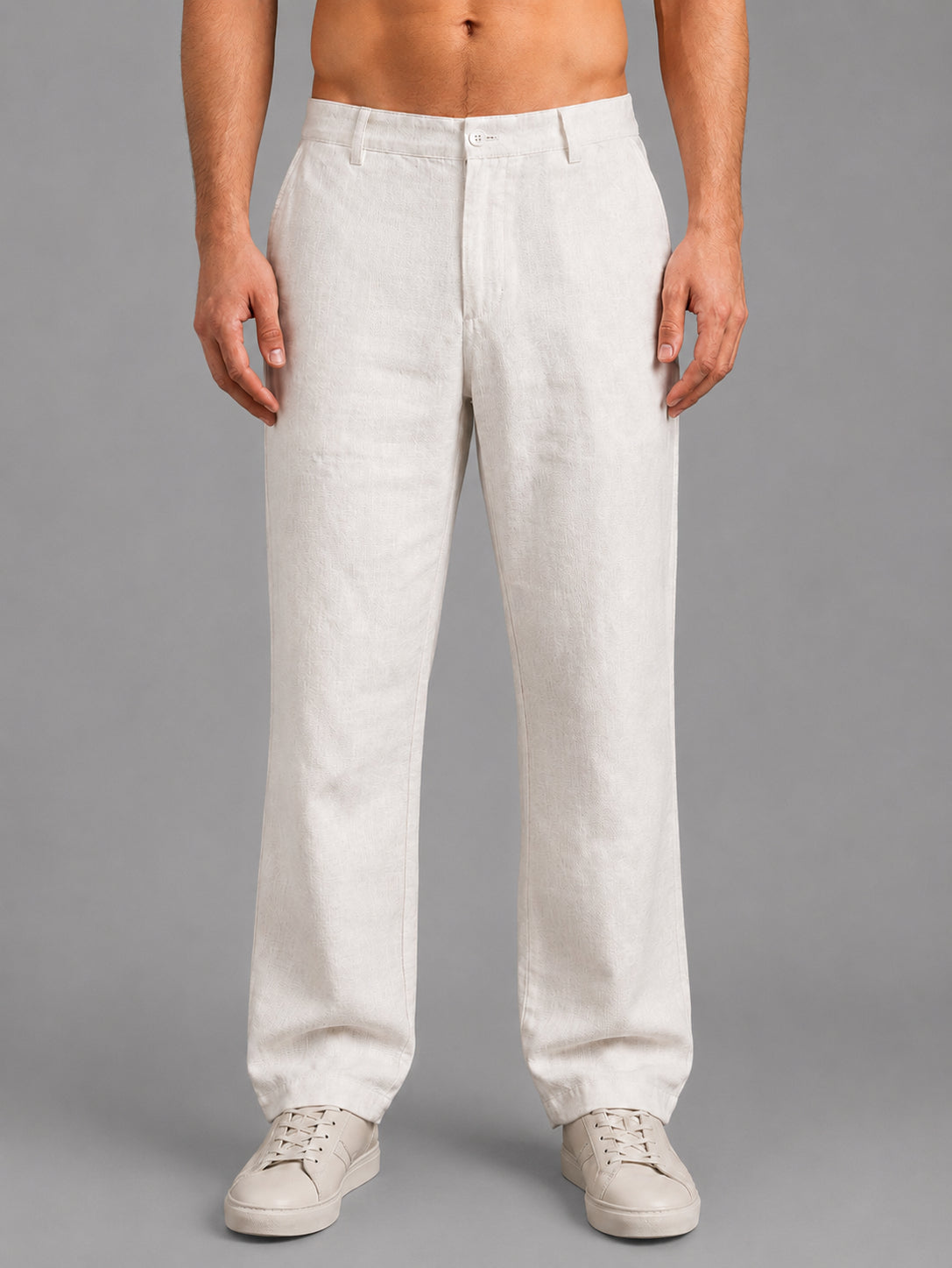 Linen Relaxed-Fit Regular Trousers for Men ( J-GP 308White )